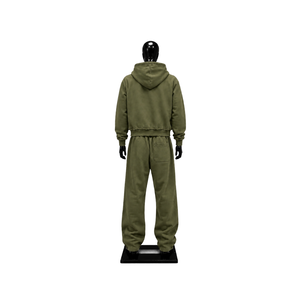 Ensemble de survêtement vert olive brodé étoile pour homme – Hoodie zippé personnalisé et pantalon de jogging – Vêtements de sport streetwear – Fournisseur OEM en gros - Product Image 2