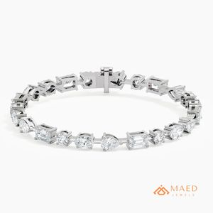 กำไลข้อมือโมอิสซาไนต์สีเงินสำหรับผู้หญิง กำไลแบบโซ่เส้นเล็ก เครื่องประดับแฟชั่น กำไลเทนนิสหลายรูปทรง ของขวัญสำหรับเจ้าสาว - Product Image 1