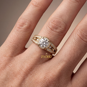 Anillo de Lujo Plateado en Plata con Filigrana Vintage, Zirconia y Halo, Diseño de Tallo Dividido y Pavé, para Compromiso, Boda, Fiesta, Regalo para Mujer - Product Image 3