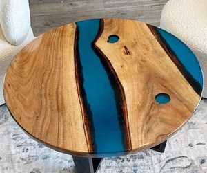 Mesa de Centro Redonda de Resina Epoxi Ocean River, Hecha a Mano con Madera Natural, Mueble de Lujo para Sala de Estar, Decoración para el Hogar - Product Image 1
