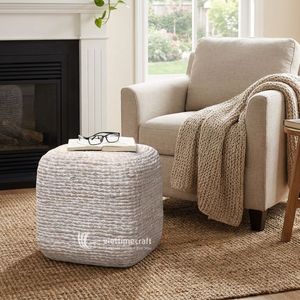 Water Hyacinth Pouf Square Ottoman Handwoven <b>Decorative</b> Stool Modern Minimalist Rustic Multi-Functional Bohemian <b>Moroccan</b> Home - Product Image 3
