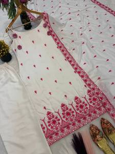 White Cotton Salwar Kameez With Black Embroidery Ankle-Length Traditional Wear For Women India Pakistan Casual Style - Product Image 6