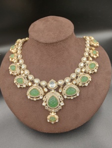 Ensemble collier et boucles d'oreilles Amaira Jewels SM-921, pendentif classique de haute qualité, pierre Polki, argent 925 plaqué or, bijoux de mariage pour femmes - Product Image 5