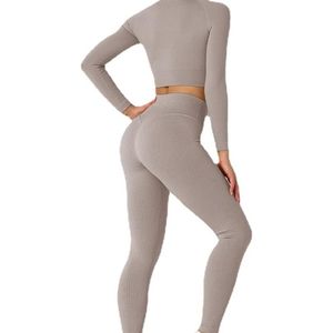 Ropa Deportiva Sólida y Estética para Mujer, Top de Manga Larga sin Costuras, Conjunto Deportivo de Cintura Alta, Transpirable y de Secado Rápido - Product Image 2