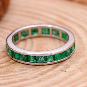 Wholesale 925 Solid <b>Sterling</b> <b>Silver</b> Natural Square Cut Emerald Channel <b>Set</b> Eternity Wedding Band <b>Ring</b> Memoria Jewels - Product Image 2