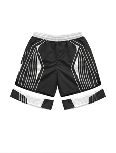 Shorts coupe-vent en polyester ripstop 120 GSM de qualité supérieure, bleu avec empiècements noirs, logo personnalisé, nylon DT teint uni - Product Image 5