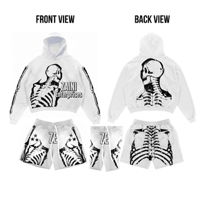Ensemble sweat à capuche et short en molleton de coton premium 340 grammes, respirant, pour l'hiver, blanc et noir, impression numérique personnalisée, streetwear oversize - Product Image 1