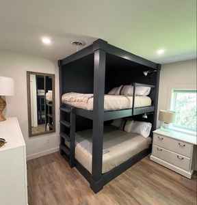 Lit superposé moderne de style campagne française pour enfants, luxe, haute qualité, en bois de manguier et de teck, fixation au sol, pour hôtel/auberge et usage enfant/adulte - Product Image 1