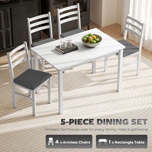 Set da Pranzo Moderno a 5 Pezzi Bianco per 4 Persone Stile Rustico con Sedie Imbottite e Gambe in Legno di Gomma - Product Image 4