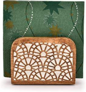 Porta servilletas de madera de mango, tamaño compacto para mesa, diseño de panel curvo, decoración pequeña para mesa de cocina o comedor, estilo rústico, para restaurante o casa de campo. - Product Image 4