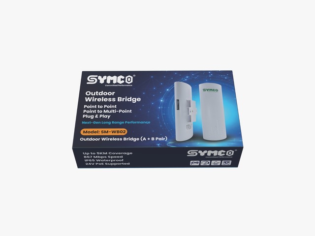 Outdoor Wireless Bridge SM-WB02 5GHz AC 867Mbps 5KM Range Point-to-Multi Point CCTV Links AP/CPE Plug Play SYMCO Manufacturer