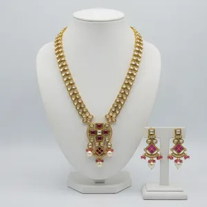Gold Plated Kundan Imitation <b>Pearl</b> Necklace and Earring <b>Set</b> for Women Wedding Bridal Jewelry Classic Style Alloy Fashion Jewelry - Product Image 3