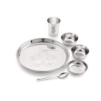 Assiette ronde en acier inoxydable, plateau à dîner indien, plateau à mailles, ensemble d'assiettes à dîner en acier inoxydable de 6 pièces, 3 Bwls 1 verre 1P