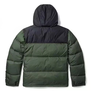 Veste d'hiver décontractée pour homme, verte, à capuche, rembourrée de duvet, coupe-vent, coupe classique, fermeture éclair, design color block - Product Image 4