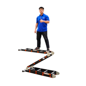 WANZHAO Aluminum Alloy Folding <b>Ladder</b> 12ft 300kg Capacity Multi-Position Manual Lock Home Use 12 Steps Modern Design - Product Image 1