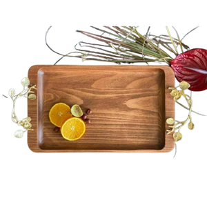 Bandeja de Servir Artesanal de Madera de Acacia Premium con Elegantes Asas Metálicas Florales Doradas, Bandeja Decorativa Rectangular de Lujo - Product Image 6