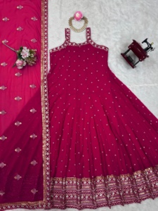 Hermoso vestido de fiesta y Dupatta con hilo con Secuencia Tela DE TRABAJO Chinon seda Interior Micro hilo de trabajo con secuencia - Product Image 4