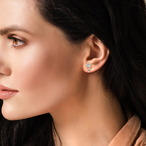 Luxury Gold Plated Floral Cluster Drop <b>Earrings</b> with Sparkling Clear Stone Flower Design and Geometric <b>Dangle</b> Accents - Product Image 4