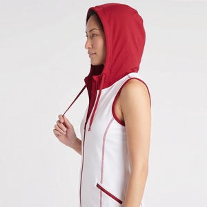 Women's White <b>Red</b> Hooded Sleeveless Vest With Pockets Sporty Hood Tank <b>Top</b> Knitted 100% Fleece Workout Wear Sleeveless Hoodie - Product Image 3