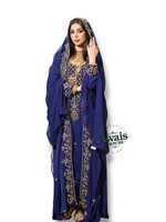 Robe de mariée élégante indienne Avais House pour femme, bleue, perlée à la main, col montant, kaftan long, manches longues, en polyester, coupe ample