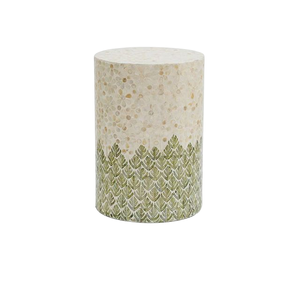 Green Leaf Forest Pattern Cylinder <b>Stools</b> Mother of Pearl Handcrafted Mosaic Small Side Table For Living Room <b>Bedroom</b> Decor - Product Image 3