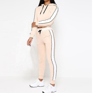 Women <b>Crop</b> Tracksuit Set Side <b>Stripes</b> Casual Athletic Wear Full Sleeve Drawstring Pants Two Piece Outfit <b>Top</b> Trending Wholesale - Product Image 1