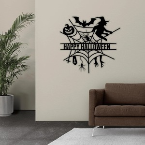 Arte de pared de Halloween con diseño de bruja, calabaza y elementos espeluznantes, decoración colgante de metal para la entrada del hogar y para celebraciones de fiestas - Product Image 2