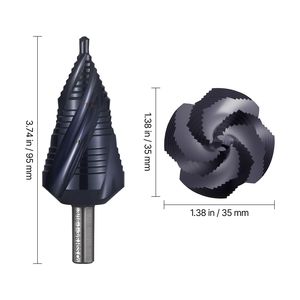 Punta da trapano multiuso in acciaio cobalto ad alta velocità da 3/16 a 1 3/8 pollici con rivestimento TiAlN, quattro scanalature a spirale, codolo triangolare a gradini - Product Image 5