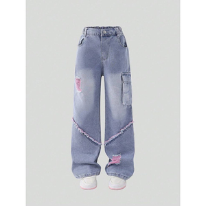 กางเกงยีนส์ผู้ชายไซส์ใหญ่ ทรงเข้ารูป เอวกลาง ผ้าทอ ระบายอากาศได้ดี สไตล์ลำลอง ขาดเซอร์ๆ แบบ Light Wash - Product Image 1