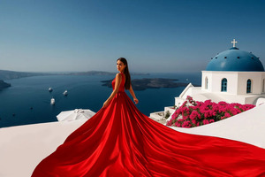 Vestido Rojo Premium para Sesión de Fotos, Elegante Vestido Largo de Satén con Cola, Espalda Descubierta, Vestido Maxi de Lujo para Mujer, Vestido Rojo Fluido - Product Image 2