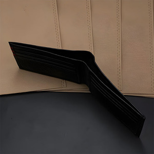 Premium High Quality Genuine Leather Purse Male Luxury Bifold <b>Wallet</b> Red Stitch Retro <b>Black</b> Textured Cowhide Card Holder Pocket - Product Image 3