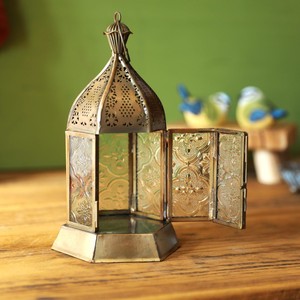 Hexagon <b>Brass</b> & Glass <b>Lantern</b> with Embossing Printing Durable Finish for Home Decoration - Product Image 5