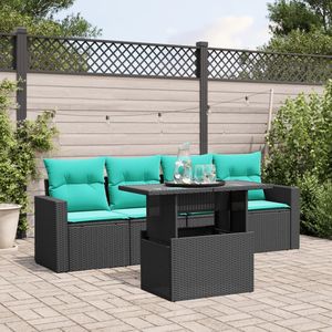 Divano da 5 pezzi in Poly Rattan nero con cuscini eleganti mobili da esterno - Product Image 1