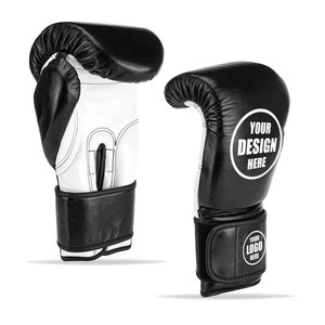 Gants de boxe personnalisables en cuir PU noir avec fermeture pour adultes, sangle de poignet réglable, impression filigrane, Econex Sports - Product Image 1