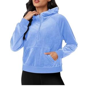 Hoodie d'hiver pour femme en velours polaire à capuche avec fermeture éclair, logo, épaules tombantes, grande taille, respirant, séchage rapide, léger, pour l'extérieur - Product Image 1