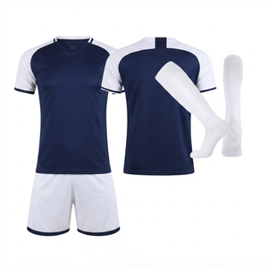 Custom Navy Blue <b>White</b> Soccer Jersey Set Breathable Unisex Football Uniform Wholesale Quick Dry Team Sports Kit 100% Polyester - Product Image 1