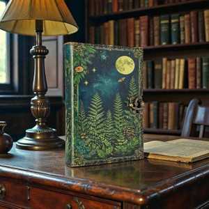 Grimoire leather journal Moon And Tree Printed Blank spell <b>book</b> of shadows Gifts vintage journal - Product Image 1