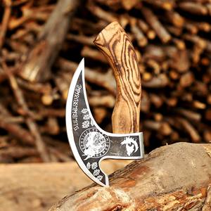 Cuchillo para Pizza Vikingo Nordic Forge, Cuchilla de Acero al Carbono de 9 Pulgadas, Mango de Madera de Fresno con Cabeza Barbuda, Funda de Cuero, Hacha Industrial - Product Image 6