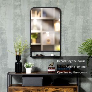 Contemporary 34x21 Black <b>Square</b> Wall <b>Mirror</b> with Shelf for Living Room Bedroom Use - Product Image 4