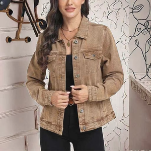เสื้อแจ็คเก็ตเดนิมสีน้ำตาลอัลมอนด์แบบสวมใส่สบาย น้ำหนักเบา ระบายอากาศได้ดี ติดกระดุม สำหรับผู้หญิง ฤดูใบไม้ร่วง ตกแต่งด้วยงานถัก - Product Image 6