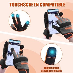 High Visibility LED Reflective Leather Non-Slip Windproof Touchscreen Full Finger <b>Hook</b> Loop Closure Traffic Gloves for Road - Product Image 1