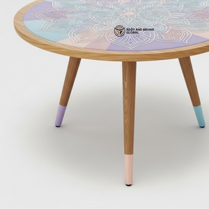 Wholesale Custom Hand-Painted Wooden <b>Stool</b> Ethnic Meena Art Decorative Pedestal Durable Indoor Tripod Side <b>Table</b> - Product Image 5