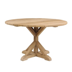 <b>Rustic</b> Round Oak <b>Dining</b> <b>Table</b> with X-Base Design Durable Solid <b>Wood</b> Construction Assembled Modern Home Furniture - Product Image 1