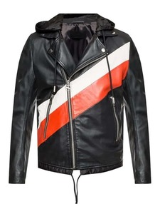 Chaqueta de Cuero Estilo Motero a Rayas para Hombre - Product Image 1