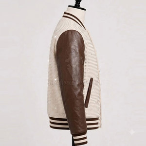 Affordable Price Men <b>Rhinestone</b> Winter Leather <b>Jacket</b> Stand Collar Motorcycle Biker <b>Rhinestone</b> Detail Full Zip Casual Coat - Product Image 3
