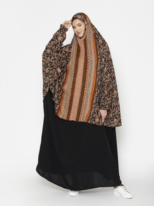 Reversible Long <b>Hijab</b> With Striped And Floral Pattern Polyester Women Adult Traditional Scarf For Daily Wear All Seasons - Product Image 1