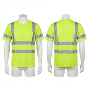 เสื้อเชิ้ตทำงานผู้ชาย ผ้าโพลีเอสเตอร์เบิร์ดอาย พรีเมียม 180 GSM ระบายอากาศได้ดี สวมใส่สบาย สีเหลืองดำ แผงสะท้อนแสงด้านหน้า - Product Image 3