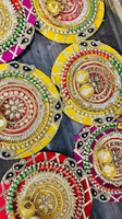 Nouveauté, plateau Gota Work Kumkum fait à la main avec deux petits porte-bols Diwali, plateau Rakhi faveur de mariage Thali Puja faveur