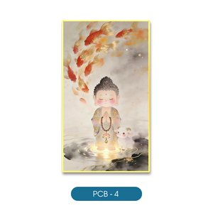 Impression sur toile de Bouddha avec poisson Koi et agneau, art religieux de dessin animé, décoration murale intérieure, modèle PCB-4, peintures personnalisées de la marque HALO - Product Image 1