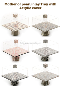 Vietnam Wholesale Natural <b>Black</b> Color Mother of Pearl <b>Tray</b> With Acrylic Cover Seashell Inlay Serving <b>Tray</b> for Ramadan Eid <b>Decor</b> - Product Image 4